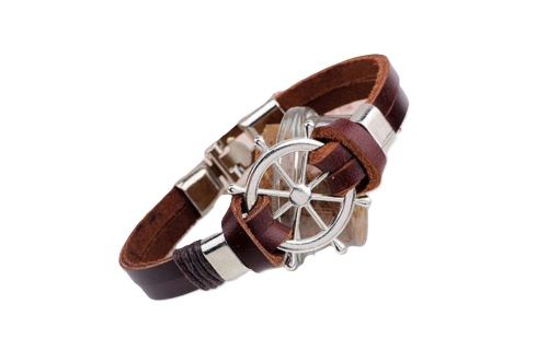 Bracciale cuoio timone argento