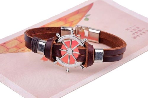 Bracciale cuoio timone argento