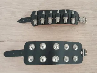 Pulseras Punk Cuero Negro y Plata