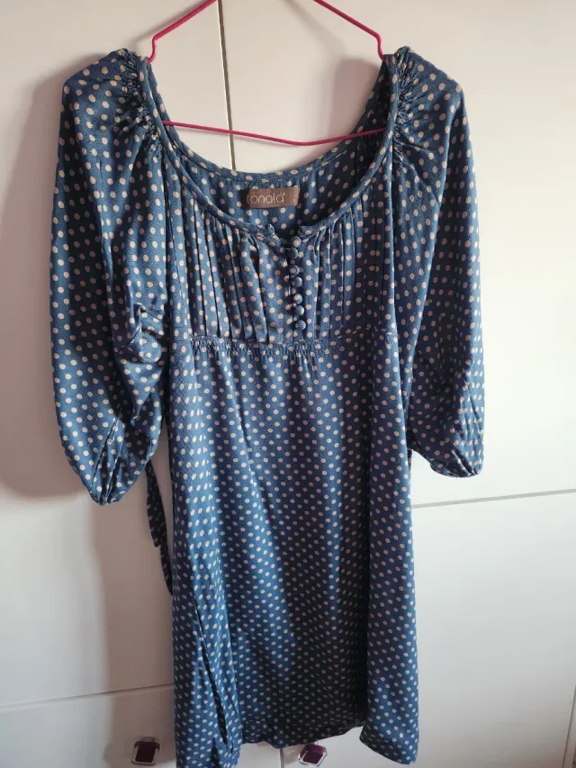 Vestido lunares azul y beige Talla S-M
