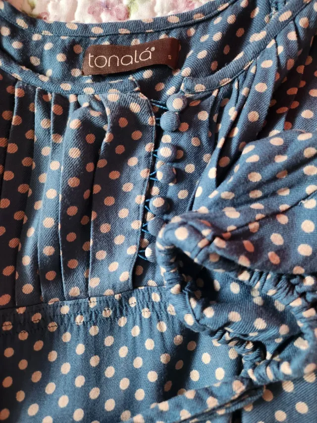 Vestido lunares azul y beige Talla S-M