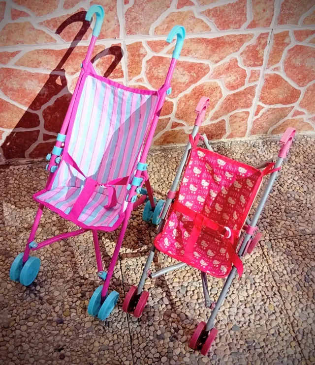 Carrito muñecas rosa azul plegable 56cm 3-5 años