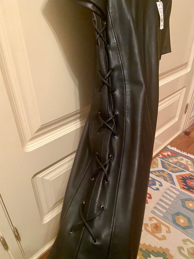 Vestido Zara Polipiel Negro Talla S