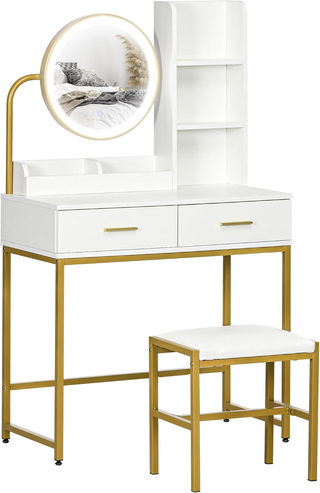 Toeletta Trucco con Specchio Illuminato e Sgabello