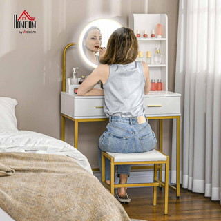 Toeletta Trucco con Specchio Illuminato e Sgabello