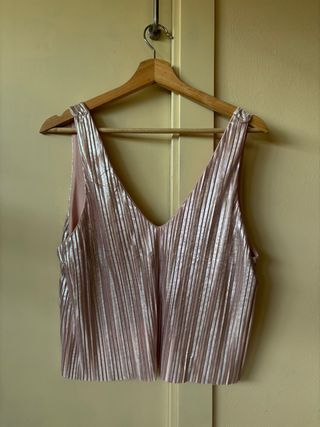 Top Zara Rosa Metálico Plisado