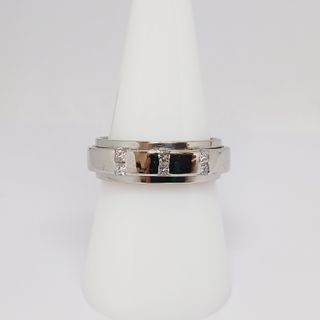 Sortija Ancha Oro Blanco 6 Brillantes