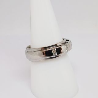 Sortija Ancha Oro Blanco 6 Brillantes