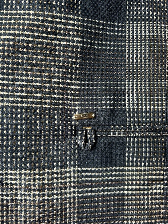 Chaleco Zara Cuadros Azul y Marrón