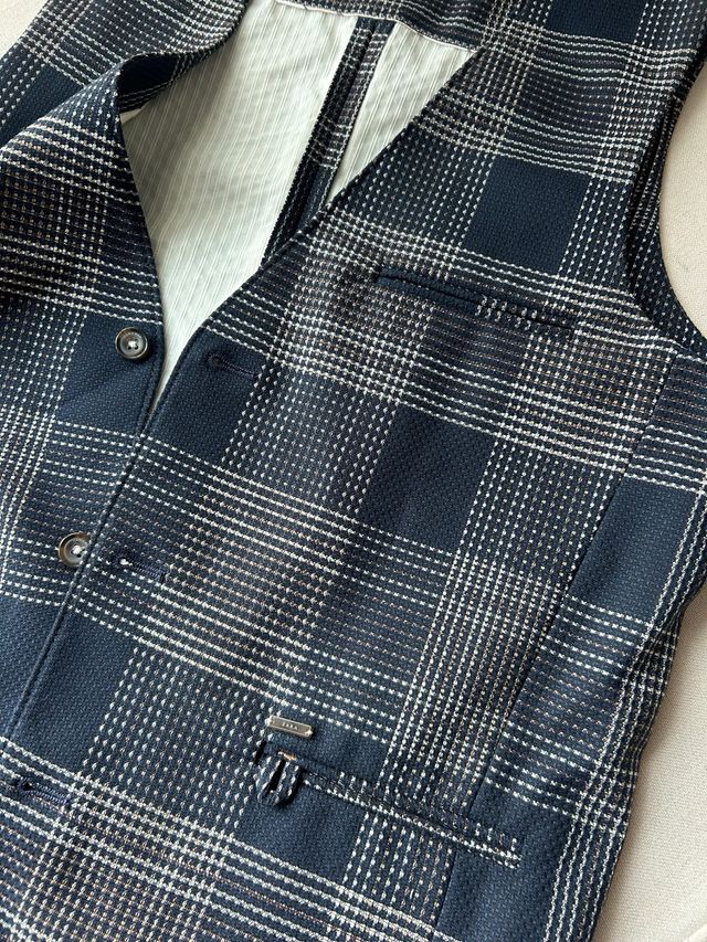 Chaleco Zara Cuadros Azul y Marrón