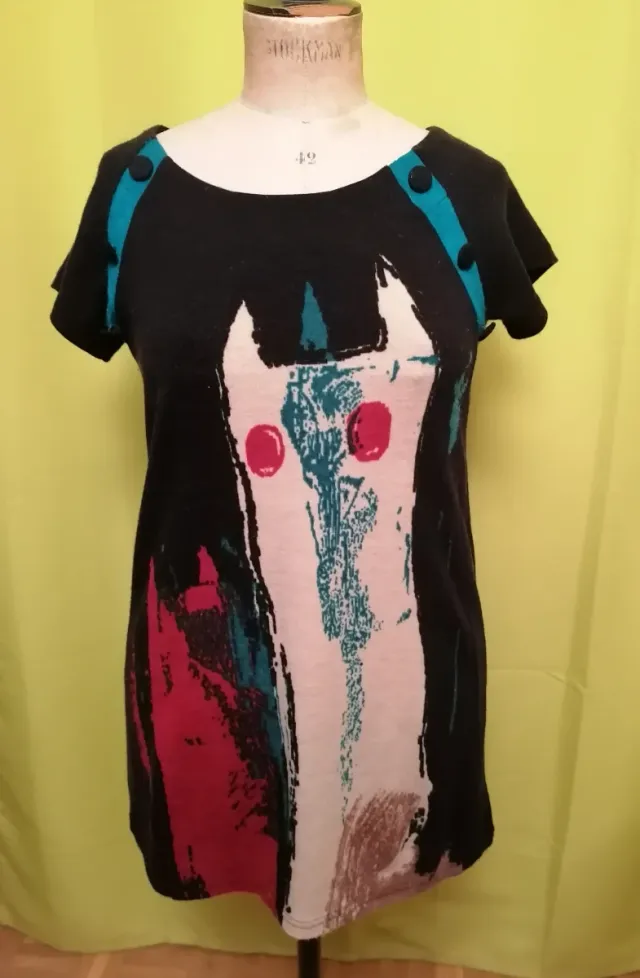Vestido lana Yumi T. M/L Negro Multicolor