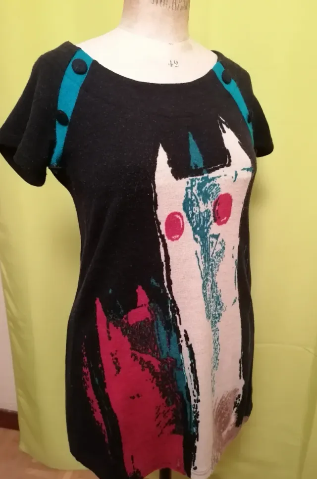 Vestido lana Yumi T. M/L Negro Multicolor