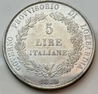 Moneta 5 Lire 1848 Italia Libera