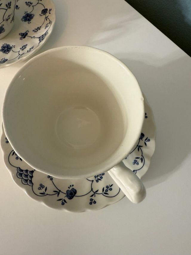 Set 3 Tazze da Tè Porcellana Blu + 3 piattini