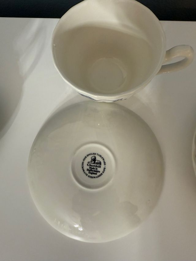 Set 3 Tazze da Tè Porcellana Blu + 3 piattini