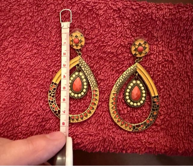 Pendientes colgantes fantasía dorados y rojos