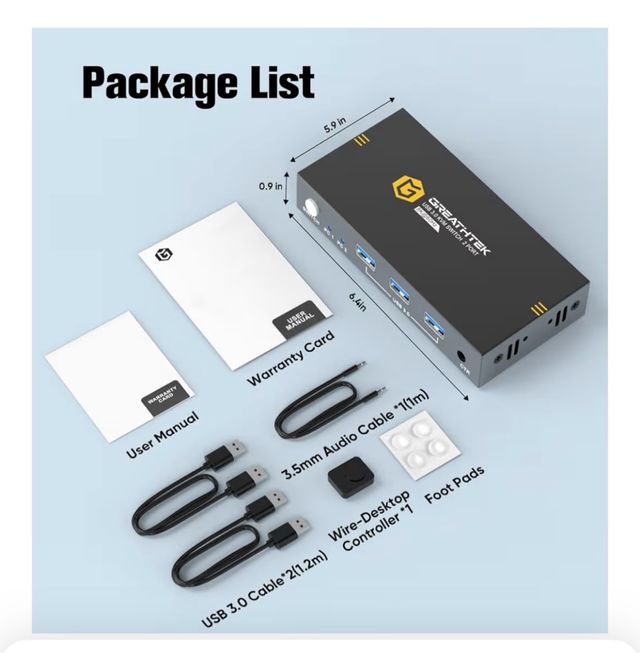 GREATHTEK KVM Switch USB 3.0 + Control Remoto