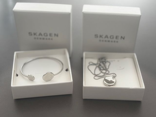 Conjunto Skagen collar y pulsera plata
