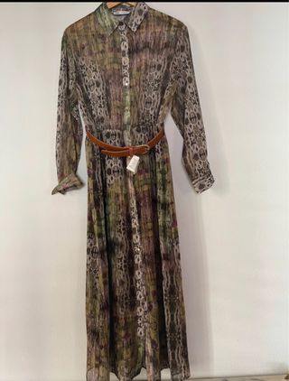 Vestido Zara estampado marrón y verde