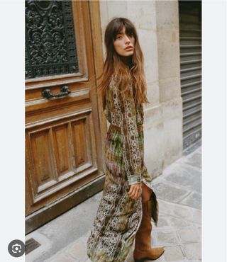 Vestido Zara estampado marrón y verde