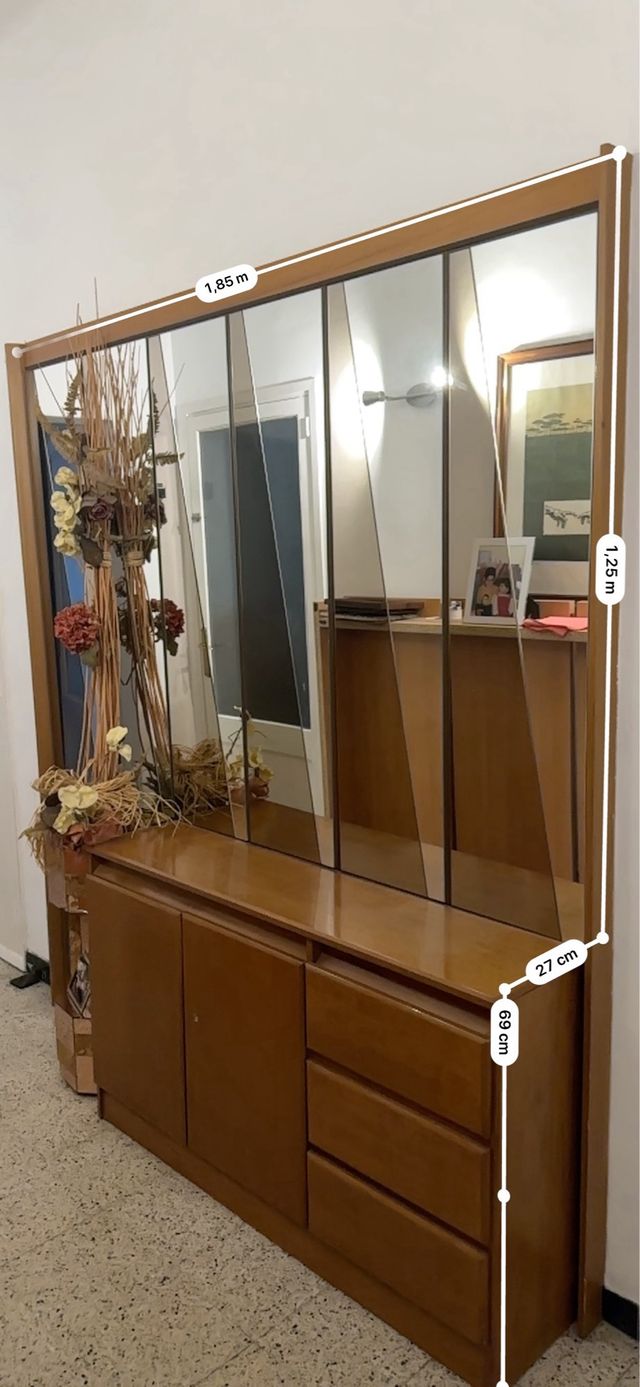 Mueble recibidor madera y cristal