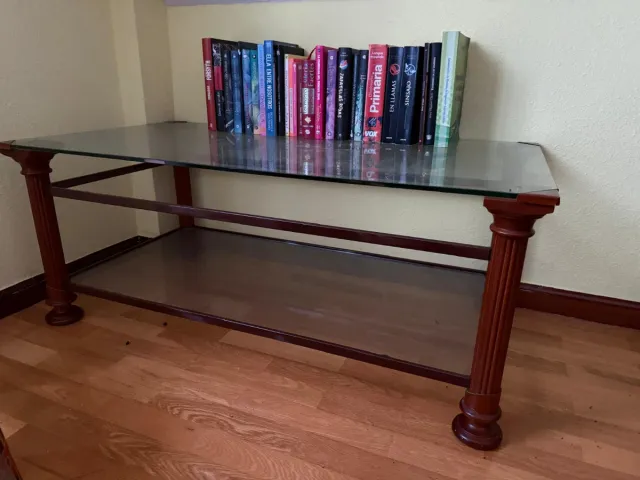 Juego 2 mesas centro/auxiliar cristal y madera