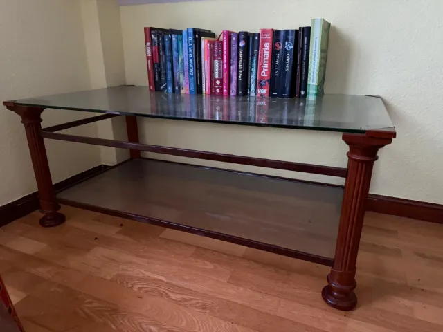 Juego 2 mesas centro/auxiliar cristal y madera