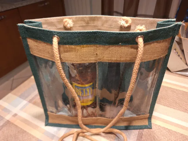 2 Borse spesa/bottiglie juta e PVC