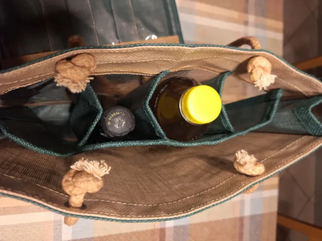 2 Borse spesa/bottiglie juta e PVC