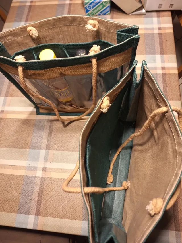 2 Borse spesa/bottiglie juta e PVC