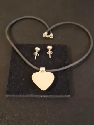 Conjunto Plata Ley 925 Corazón Rojo