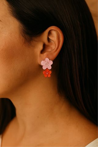 Pendientes florales rosa y rojo Nuevos