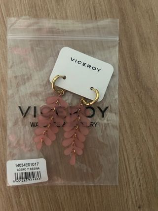 Pendientes Viceroy largos hoja rosa y oro