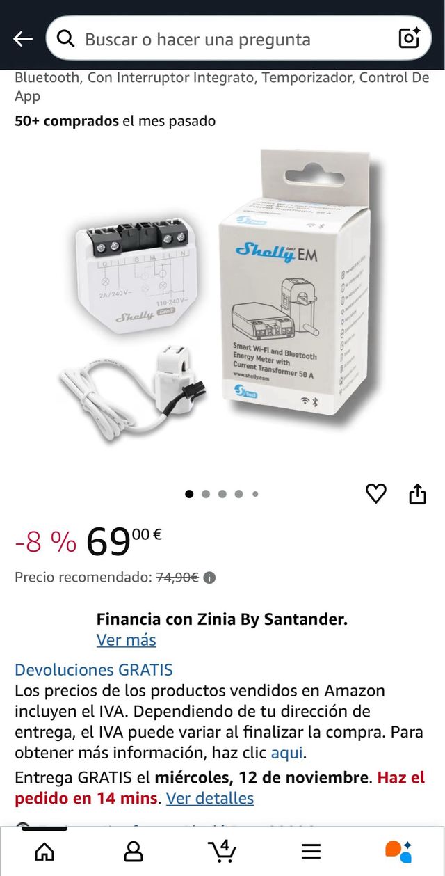 Shelly EM Gen3 + Pinza 50A - Misuratore di energia