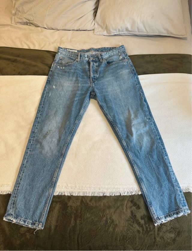 Vaqueros Zara Slim Cropped Azul Medio