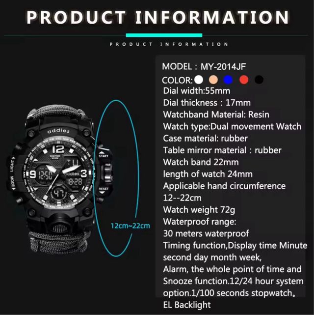 Orologio Addies Stile G-Shock Sopravvivenza Nero