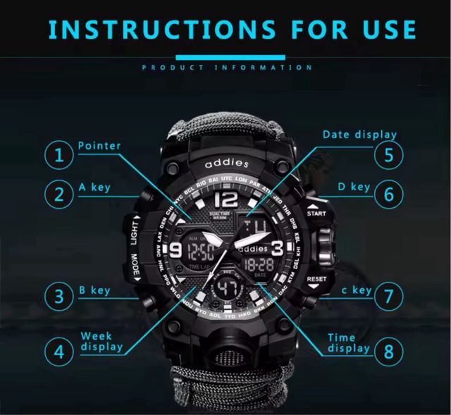 Orologio Addies Stile G-Shock Sopravvivenza Nero