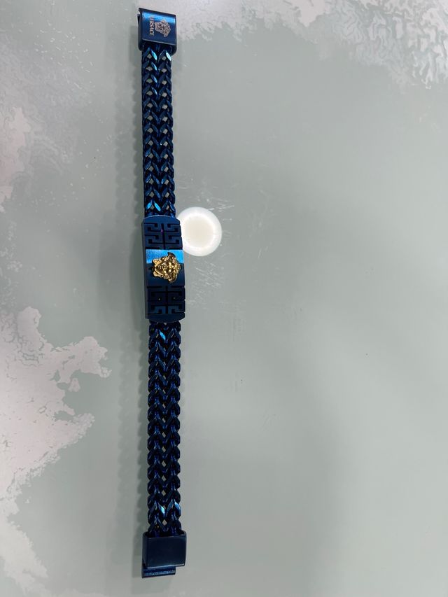 Bracciale in acciaio magnetico stile Versace blu/oro