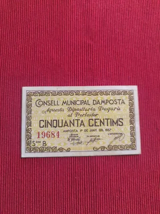 Billete 50 Cèntims Municipal D'Amposta EBC
