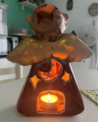 Statuetta Angelo Portacandele Ceramica