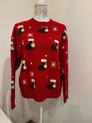 Jersey Navideño Rojo con dibujos de Calcetines
