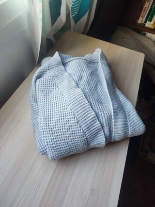 CÁRDIGAN punto grueso mujer XL – azul gris suave