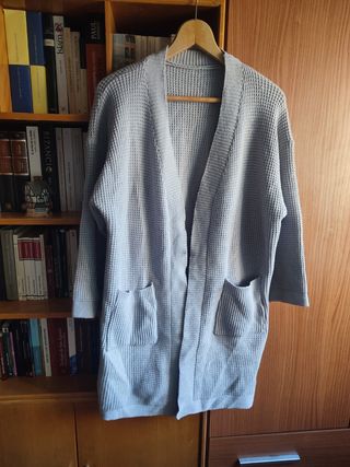 CÁRDIGAN punto grueso mujer XL – azul gris suave