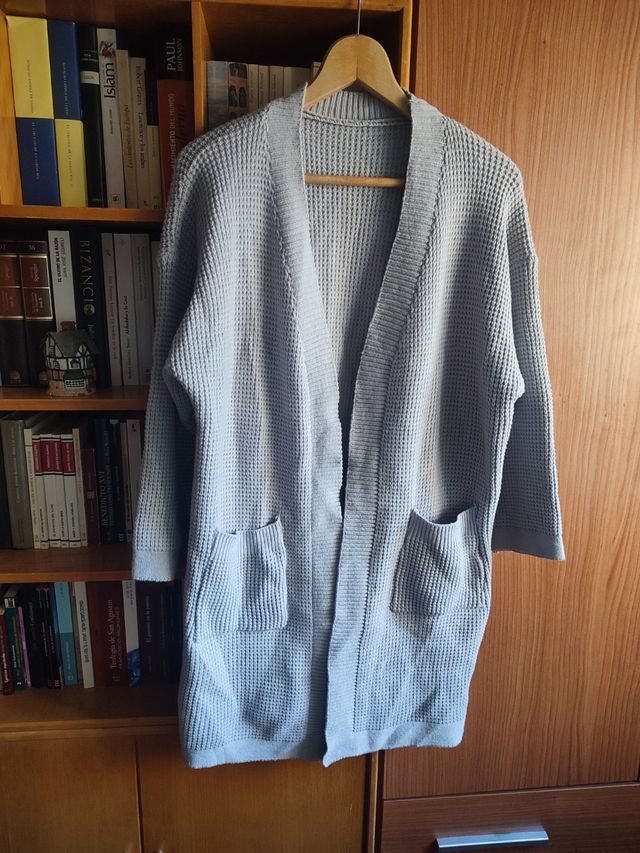CÁRDIGAN punto grueso mujer XL – azul gris suave