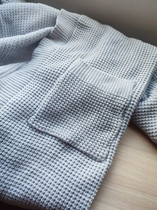 CÁRDIGAN punto grueso mujer XL – azul gris suave