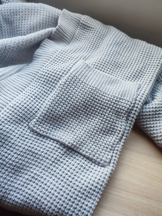 CÁRDIGAN punto grueso mujer XL – azul gris suave