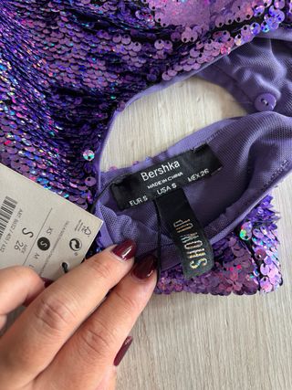 Top Bershka paillettes schiena scoperta S