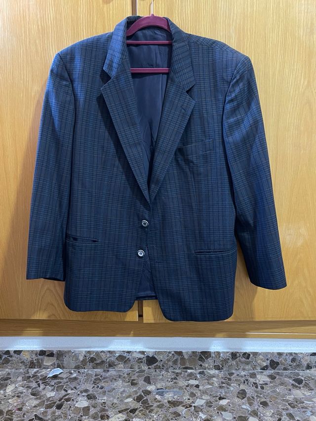 Blazer de cuadros azul y gris