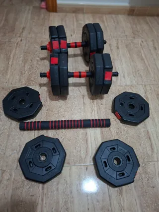 Mancuernas ajustables (Set) y barra para pecho