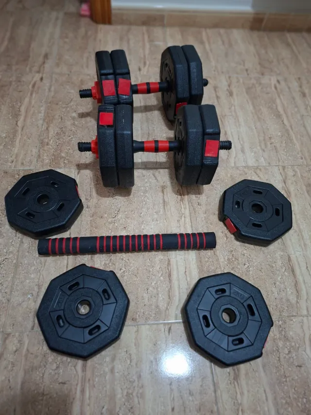 Mancuernas ajustables (Set) y barra para pecho